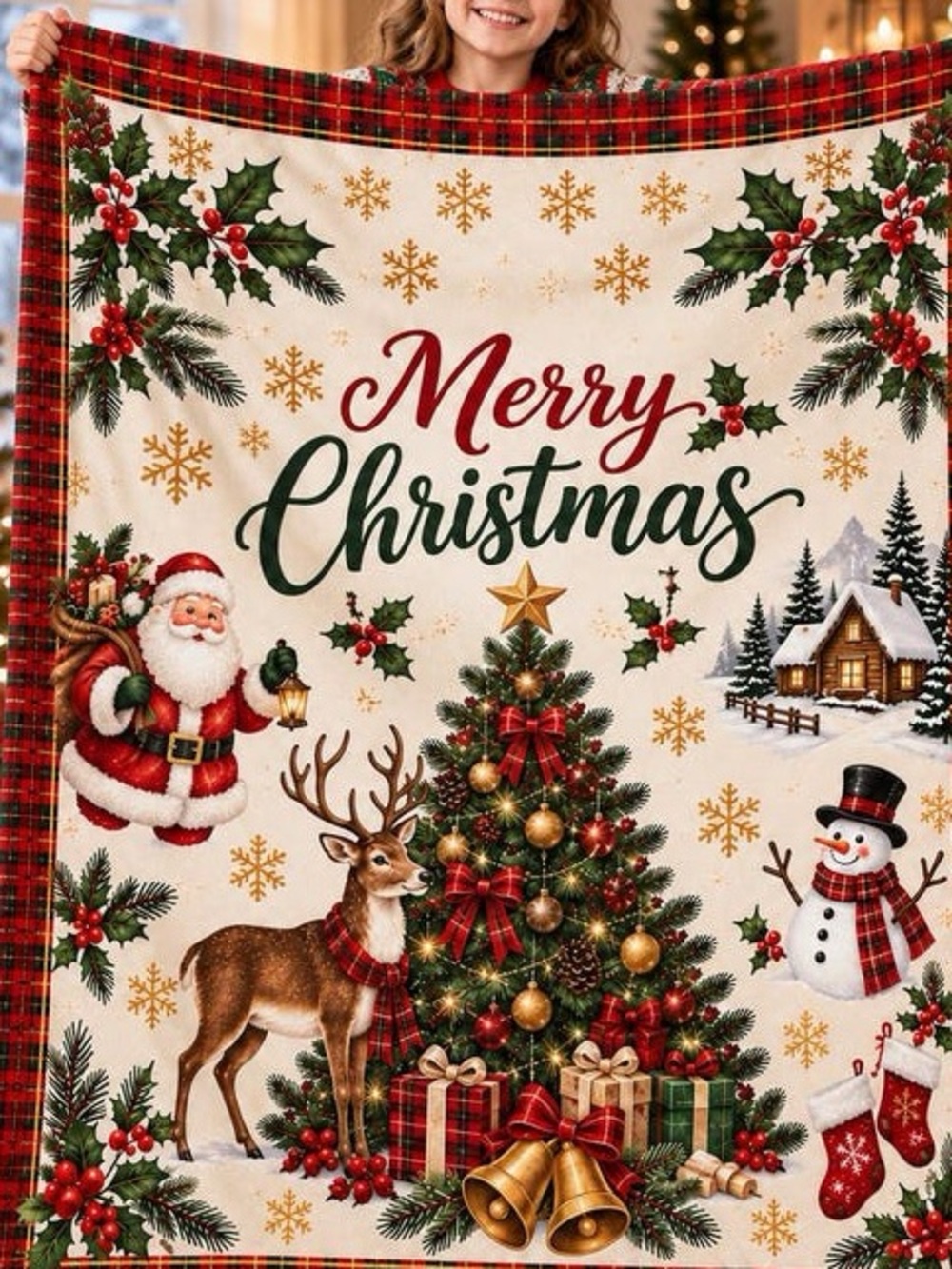 Merry Christmas Holiday Throw Blanket - Festive Red & Green